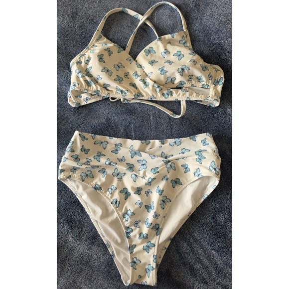 PINK Victoria's Secret Other - PINK Victoria's Secret Bikini Set Size L White Butterfly Swimsuit Top Bottom